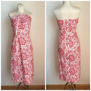 VTG Anthropologie Odille White Red Printed Strapless Bow Front Dress Size 6